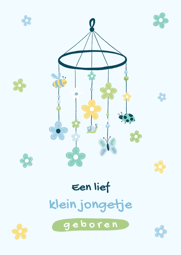 Felicitatiekaarten - Fijn felicitatiekaartje voor geboorte zoon met babymobiel