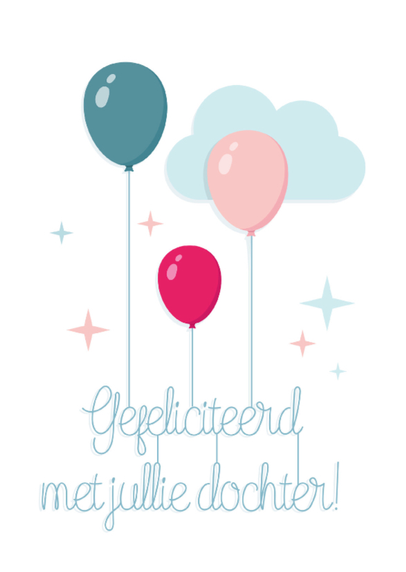 Geboorte Dochter Ballonnen hip - Felicitatiekaarten Felicitatiekaarten - Geboorte Dochter Ballonnen hip