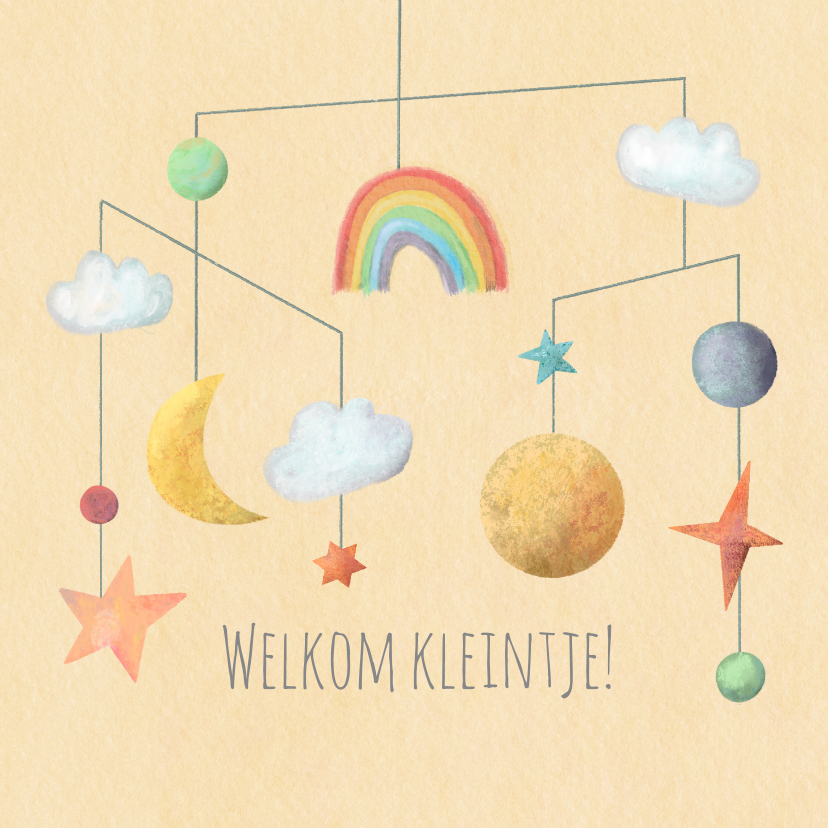 Felicitatiekaarten - Geboorte felicitatie kaart mobiel met zon maan en sterren