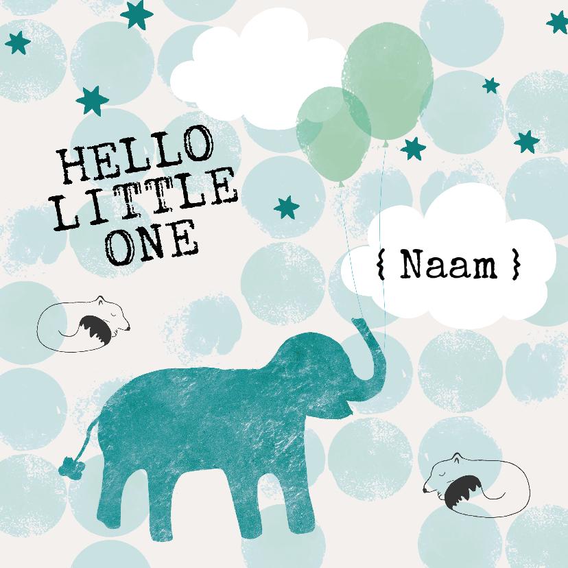 Geboorte Felicitatiekaartje olifant met ballonnen blauw - Felicitatiekaarten Felicitatiekaarten - Geboorte Felicitatiekaartje olifant met ballonnen blauw