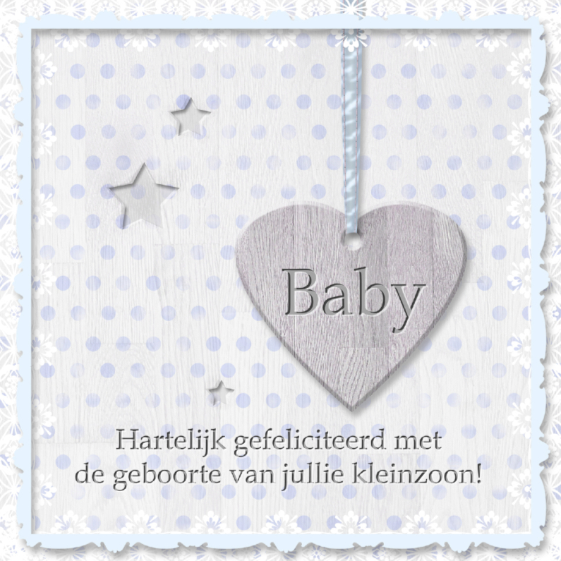 Geboorte kleinzoon - houten hart - Felicitatiekaarten Felicitatiekaarten - Geboorte kleinzoon - houten hart