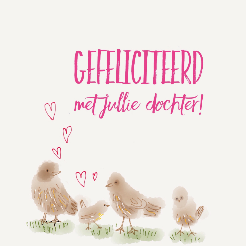 Geboorte Meisje Vier Vogeltjes - Felicitatiekaarten Felicitatiekaarten - Geboorte Meisje Vier Vogeltjes