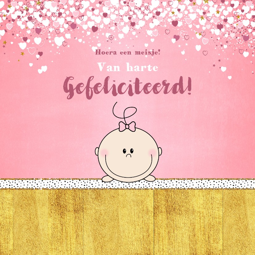 Geboorte schattig kaartje met een lief kindje en hartjes - Felicitatiekaarten Felicitatiekaarten - Geboorte schattig kaartje met een lief kindje en hartjes