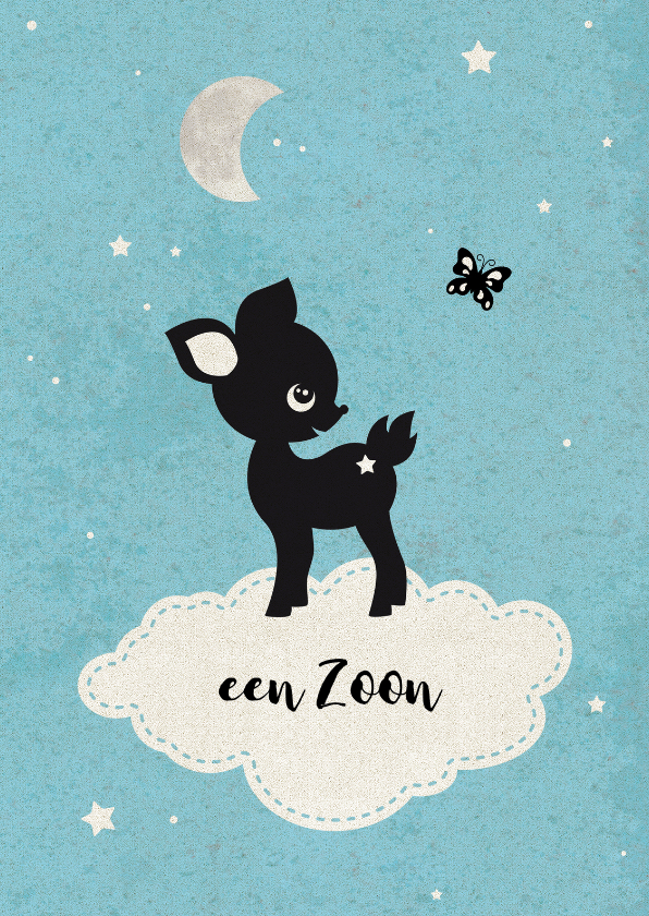 Geboorte zoon baby hert op wolkje - Felicitatiekaarten Felicitatiekaarten - Geboorte zoon baby hert op wolkje