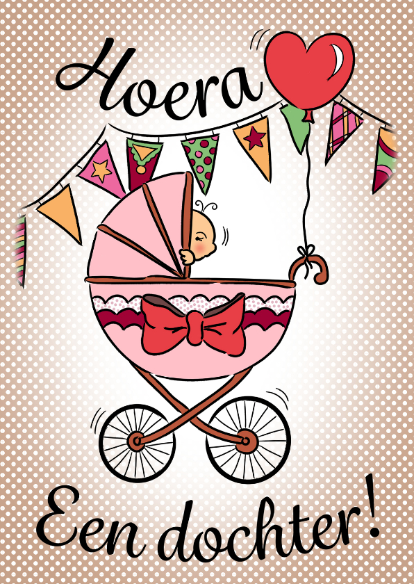Geboren kinderwagen - dochter - Felicitatiekaarten Felicitatiekaarten - Geboren kinderwagen - dochter