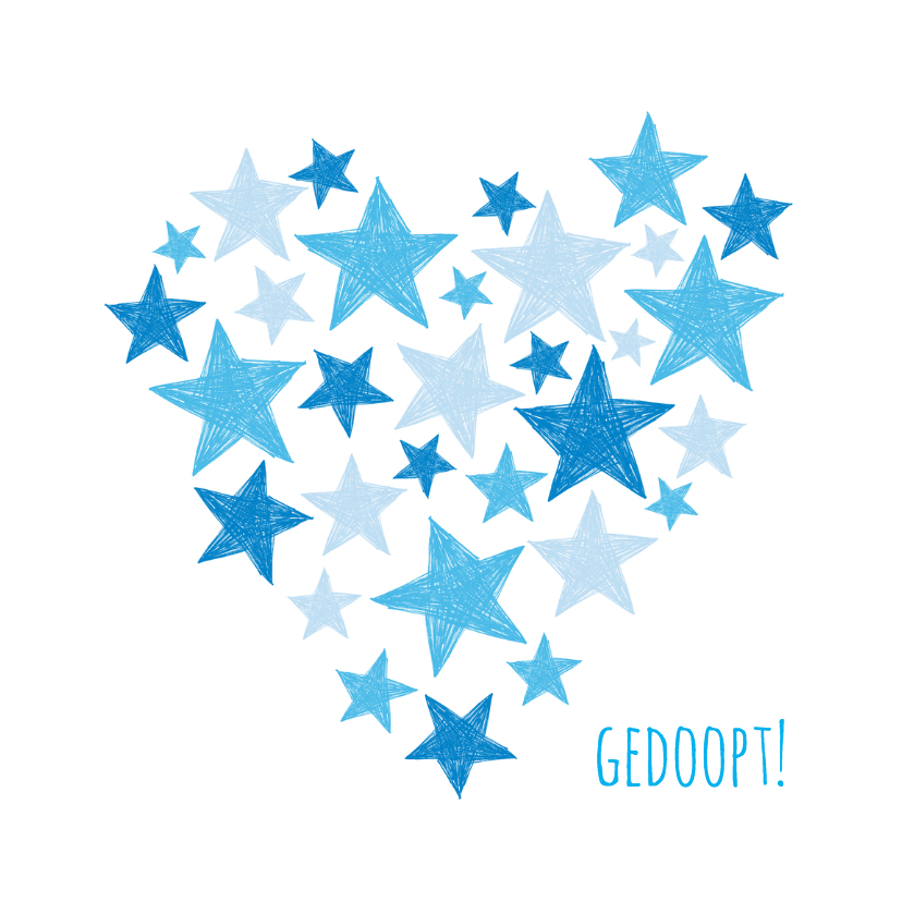 Gedoopt blauwe sterren en hart - Felicitatiekaarten Felicitatiekaarten - Gedoopt blauwe sterren en hart