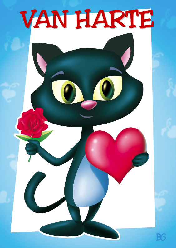 gefeliciteerd 1 poes met hart - Felicitatiekaarten Felicitatiekaarten - gefeliciteerd 1 poes met hart