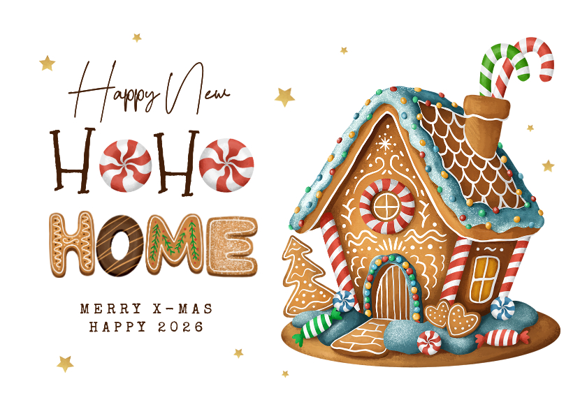 Gefeliciteerd met woning kerstkaart huisje ho ho ho - Felicitatiekaarten Felicitatiekaarten - Gefeliciteerd met woning kerstkaart huisje ho ho ho