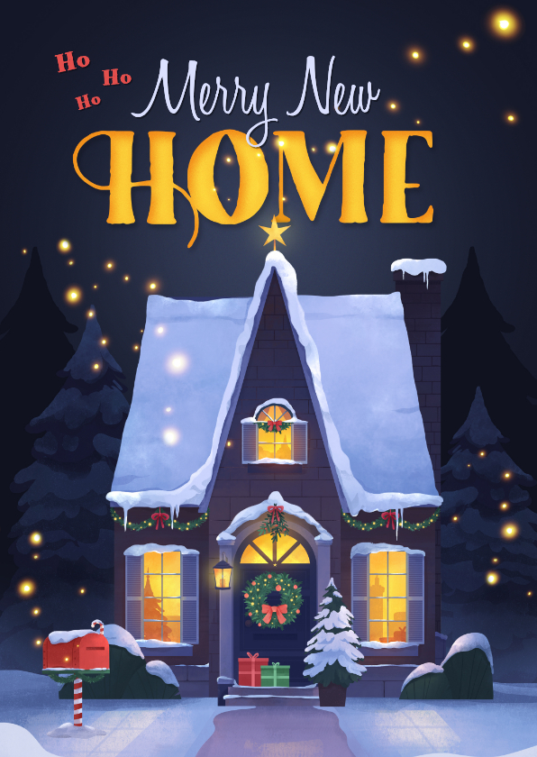 Gefeliciteerd nieuw huis kerst kaart illustratie - Felicitatiekaarten Felicitatiekaarten - Gefeliciteerd nieuw huis kerst kaart illustratie
