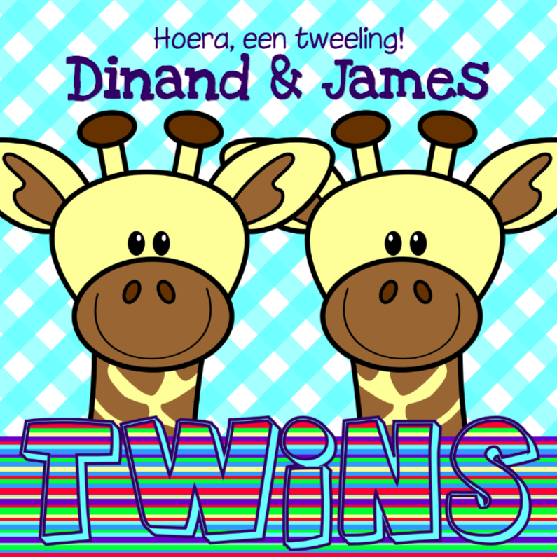 Giraffes jongens tweeling - Felicitatiekaarten Felicitatiekaarten - Giraffes jongens tweeling