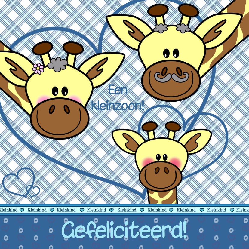 Giraffes met een kleinkind BLAUW - Felicitatiekaarten Felicitatiekaarten - Giraffes met een kleinkind BLAUW