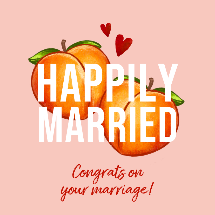 Felicitatiekaarten - Grappige felicitatiekaart huwelijk emoji perzik hartjes