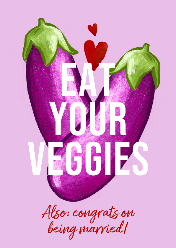 Felicitatiekaarten - Grappige felicitatiekaart huwelijk 'Veggies' emoji aubergine
