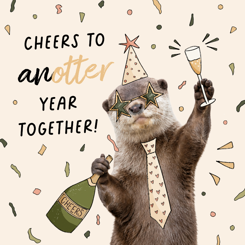 Grappige felicitatiekaart jubileum met proostende otter - Felicitatiekaarten Felicitatiekaarten - Grappige felicitatiekaart jubileum met proostende otter
