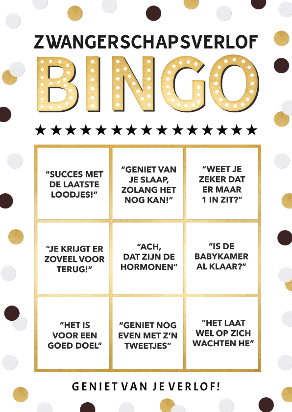 Felicitatiekaarten - Grappige zwangerschapsverlof wenskaart met bingo kaart