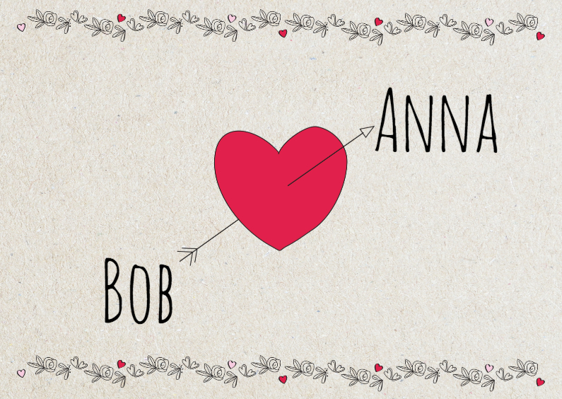 Hart met pijl, bob en anna - Felicitatiekaarten Felicitatiekaarten - Hart met pijl, bob en anna