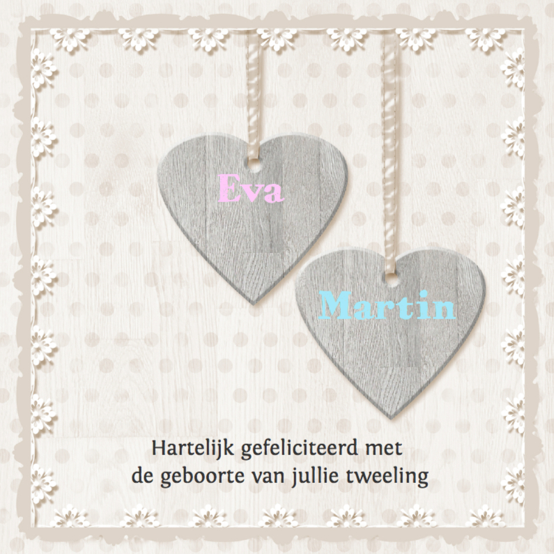 Harten - tweeling - Felicitatiekaarten Felicitatiekaarten - Harten - tweeling
