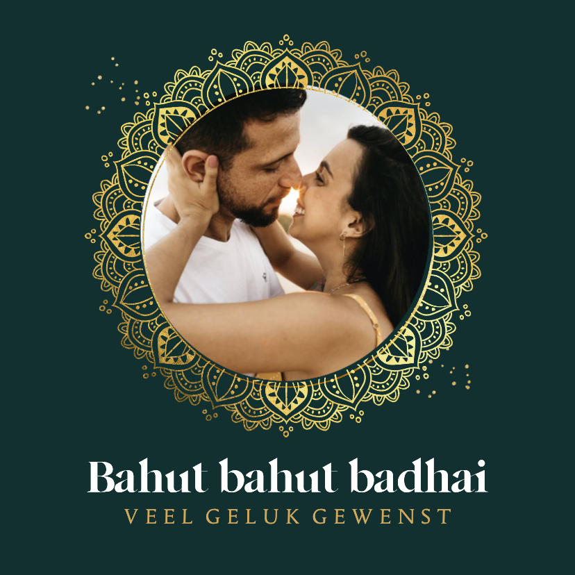 Felicitatiekaarten - Hindoestaanse huwelijksfelicitatie mandala goud foto