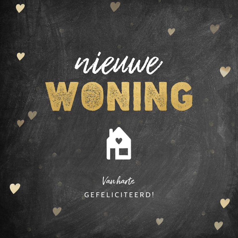 Felicitatiekaarten - Hippe felicitatiekaart nieuwe woning krijtbord en hartjes