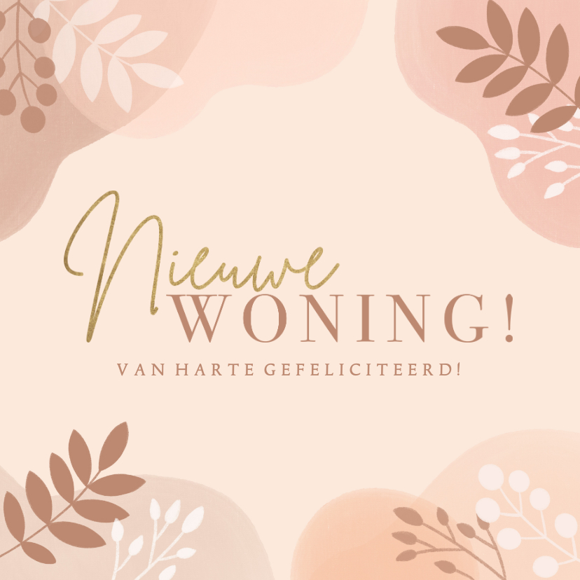 Felicitatiekaarten - Hippe felicitatiekaart nieuwe woning neutraal met plantjes