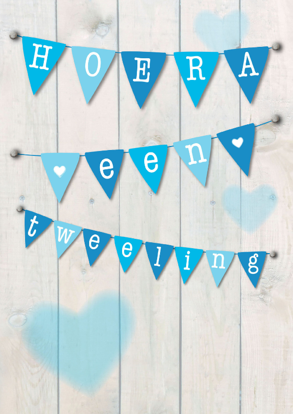 Hoera een tweeling, jongens vlag - Felicitatiekaarten Felicitatiekaarten - Hoera een tweeling, jongens vlag