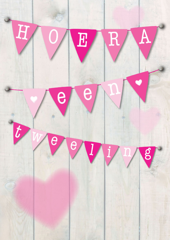 Hoera een tweeling, meisjes vlag - Felicitatiekaarten Felicitatiekaarten - Hoera een tweeling, meisjes vlag