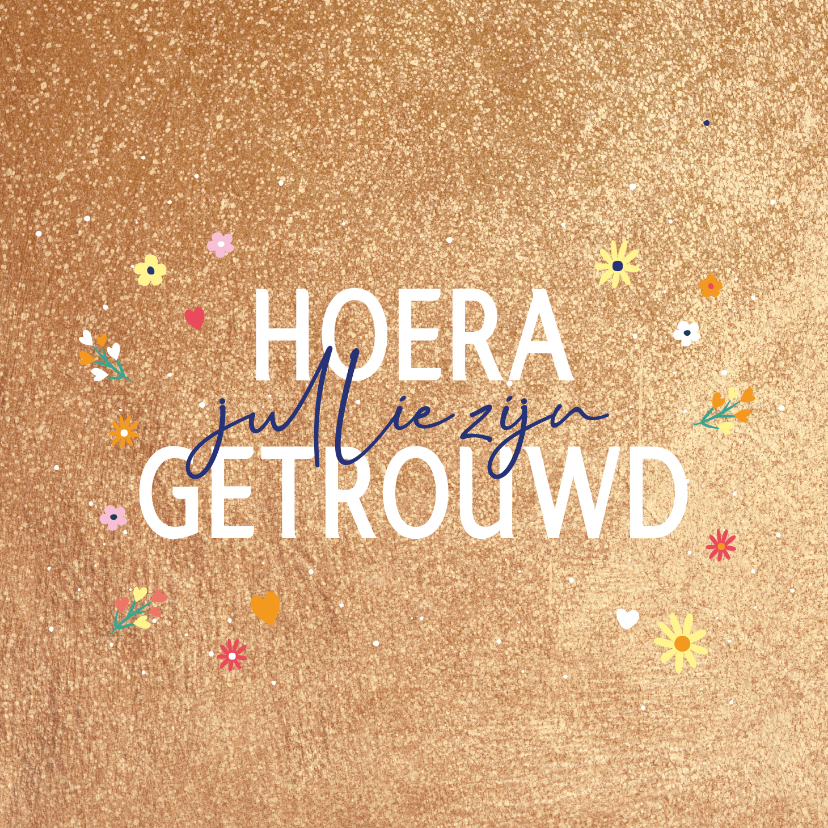 Felicitatiekaarten - Hoera getrouwd - golden - felicitatiekaart