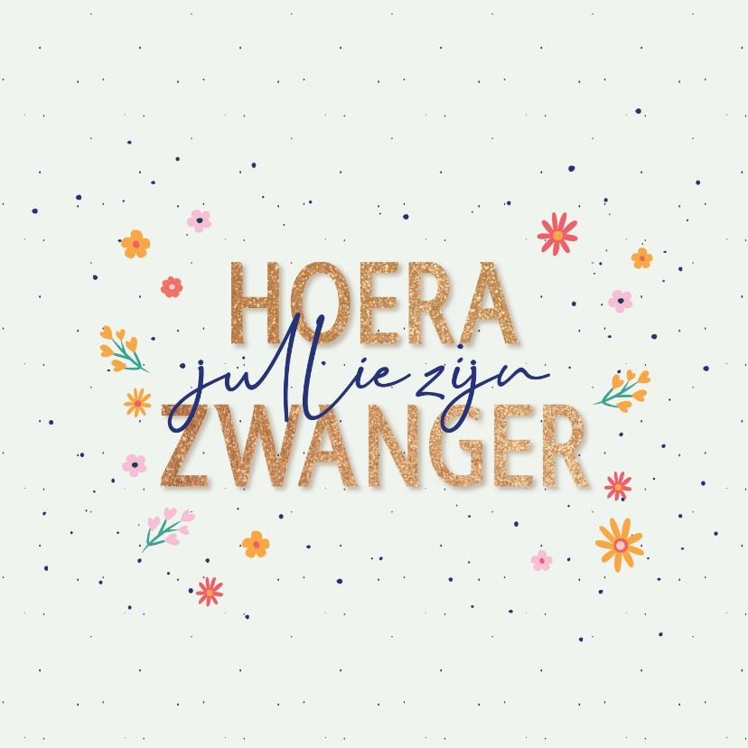 Felicitatiekaarten - Hoera zwanger - dots and flowers - felicitatiekaart