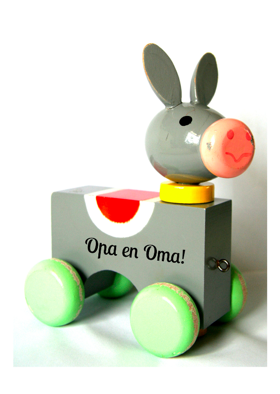 Houten ezeltje kleinkind - Felicitatiekaarten Felicitatiekaarten - Houten ezeltje kleinkind