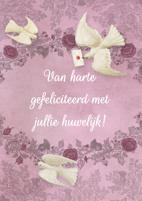 Huwelijksfelicitatie duiven roze - Felicitatiekaarten Felicitatiekaarten - Huwelijksfelicitatie duiven roze