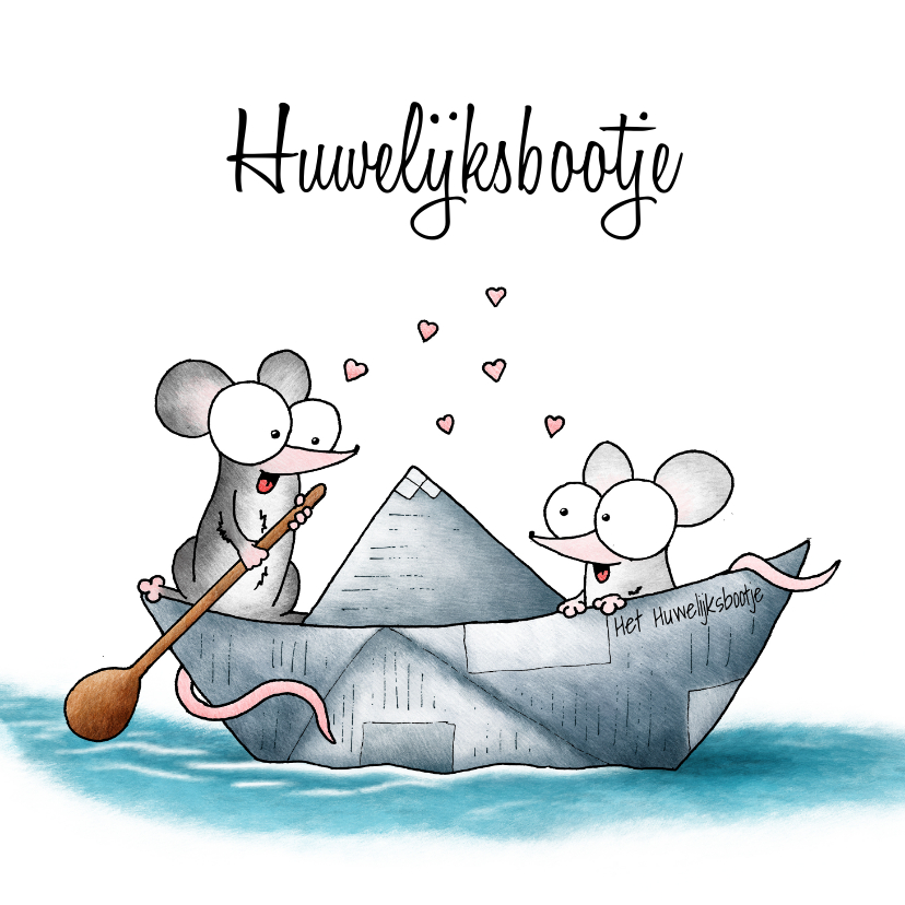 Felicitatiekaarten - Huwelijksfelicitatie - twee muisjes in het huwelijksbootje