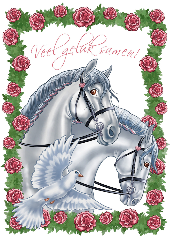 Felicitatiekaarten - Huwelijkskaart met paarden en duif