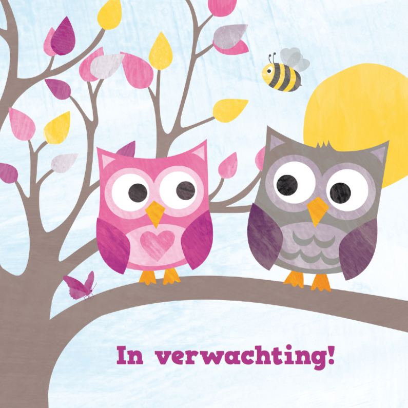 In verwachting uiltjes met hart - Felicitatiekaarten Felicitatiekaarten - In verwachting uiltjes met hart