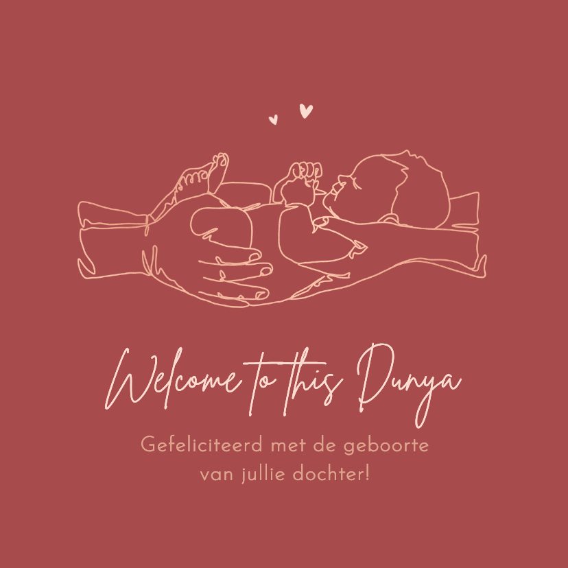 Islamitisch felicitatiekaartje geboorte baby meisje line art - Felicitatiekaarten Felicitatiekaarten - Islamitisch felicitatiekaartje geboorte baby meisje line art