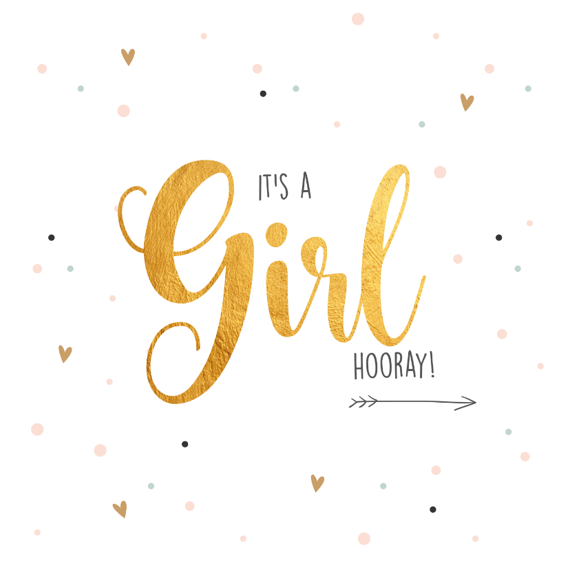 Felicitatiekaarten - It's a girl-gold felicitatie kaart geboorte