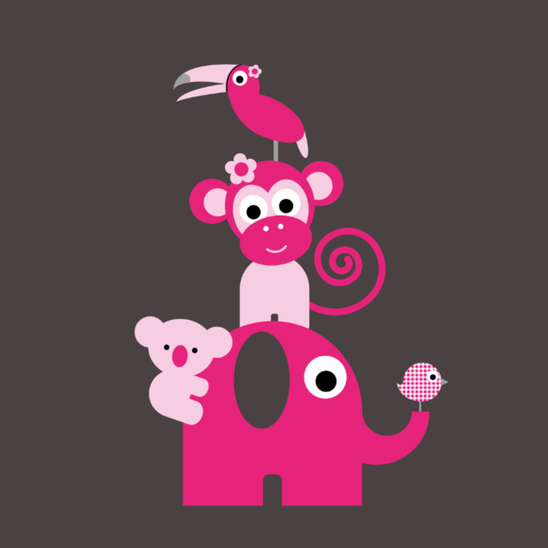 Jungledieren roze - Felicitatiekaarten Felicitatiekaarten - Jungledieren roze
