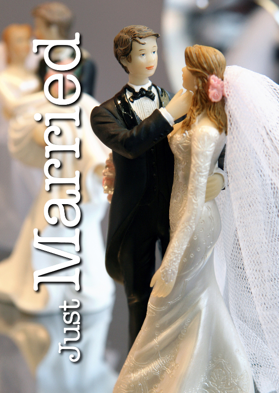 Just Married - Bruidspaar taart - Felicitatiekaarten Felicitatiekaarten - Just Married - Bruidspaar taart