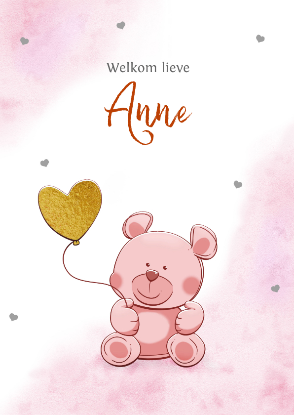 Leuk felicitatiekaartje met een grappig beertje en hartjes - Felicitatiekaarten Felicitatiekaarten - Leuk felicitatiekaartje met een grappig beertje en hartjes
