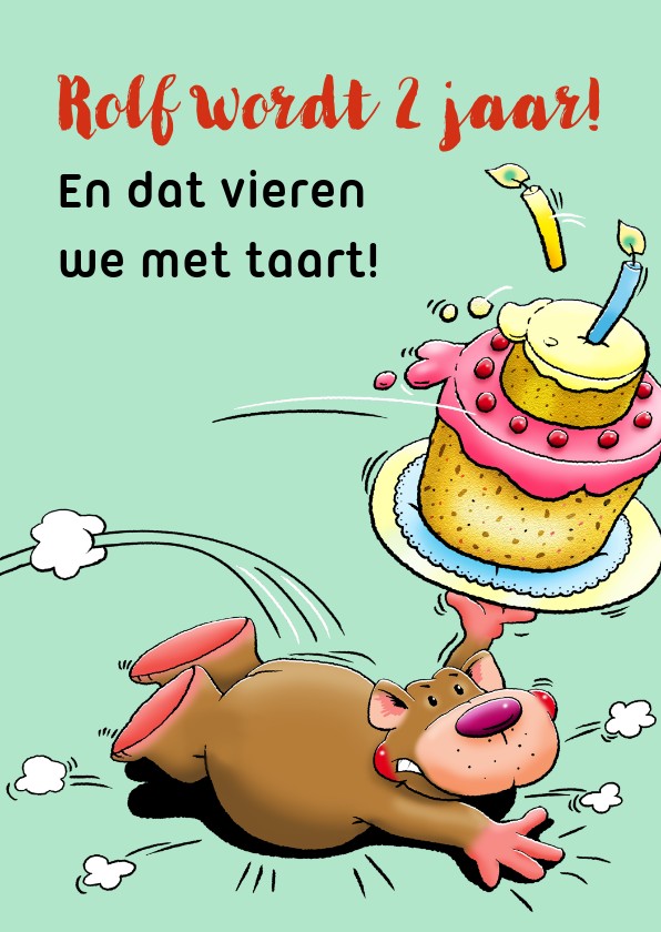 Leuke felicitatie kind van 2 jaar met beertje en taart - Felicitatiekaarten Felicitatiekaarten - Leuke felicitatie kind van 2 jaar met beertje en taart