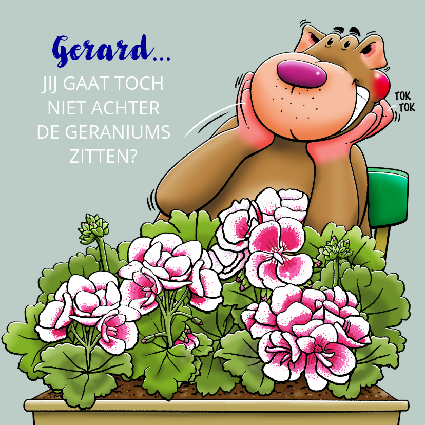 Felicitatiekaarten - Leuke felicitatie pensioenkaart, achter de Geraniums zitten