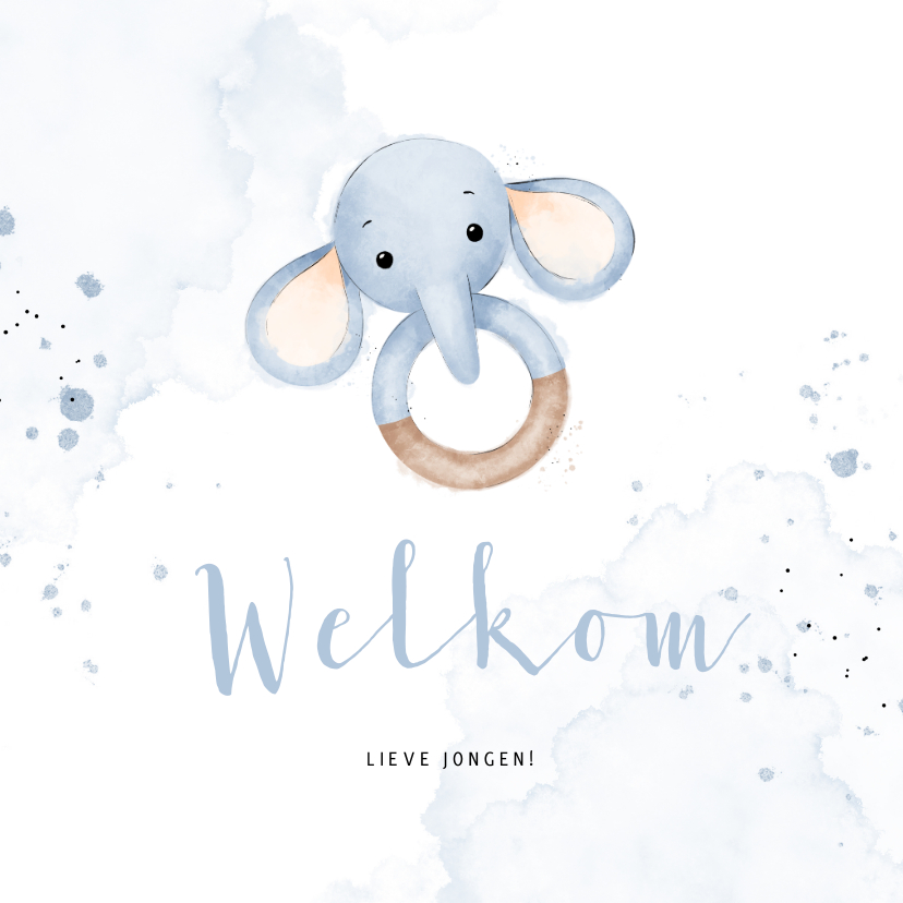 Felicitatiekaarten - Lief felicitatiekaartje bijtring met blauw olifantje