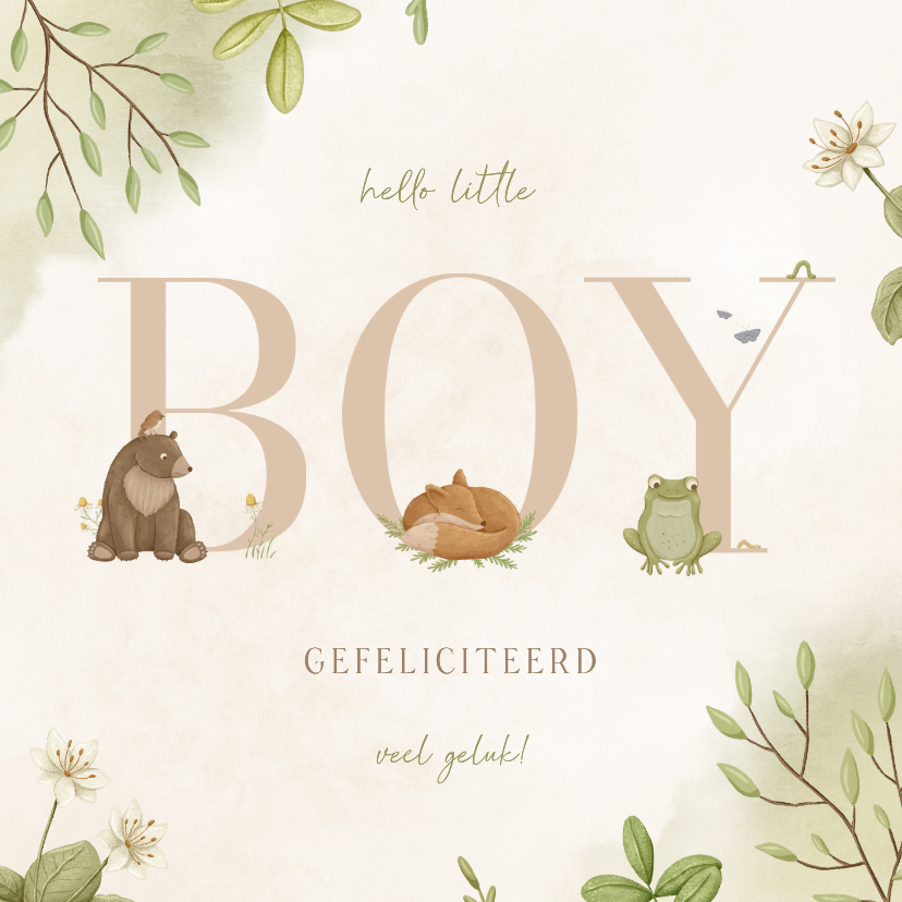Lief felicitatiekaartje met dierenletters en waterverf - Felicitatiekaarten Felicitatiekaarten - Lief felicitatiekaartje met dierenletters en waterverf