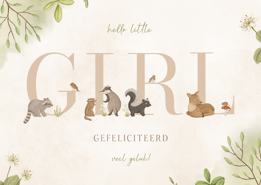 Lief felicitatiekaartje met waterverf en dierenletters - Felicitatiekaarten Felicitatiekaarten - Lief felicitatiekaartje met waterverf en dierenletters