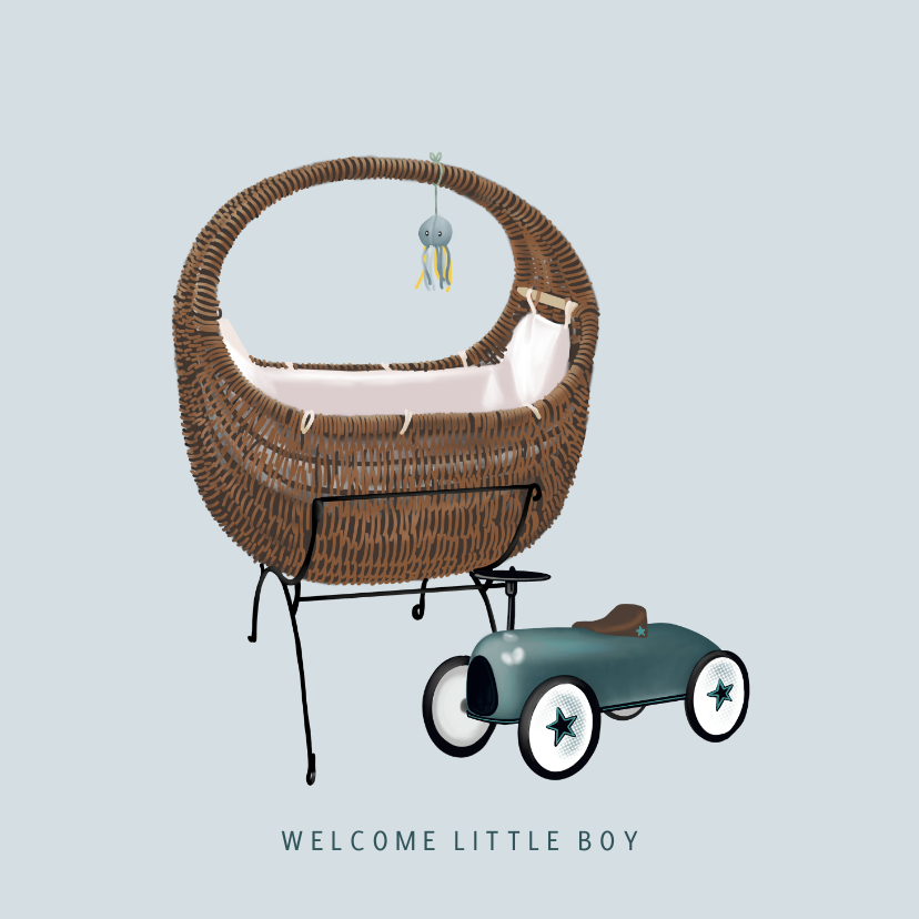 Felicitatiekaarten - Lief felicitatiekaartje voor de geboorte een jongen met wieg