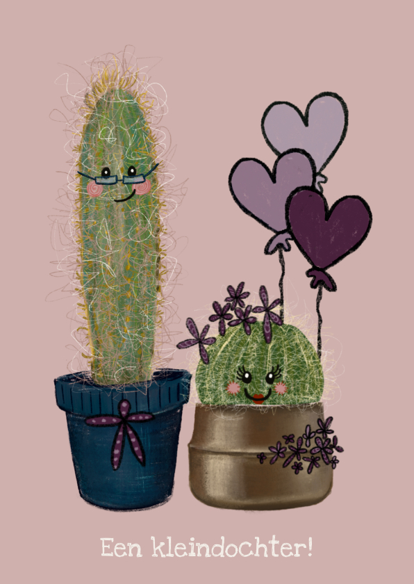 Felicitatiekaarten - Lieve felicitatiekaart geboorte kleindochter met cactussen