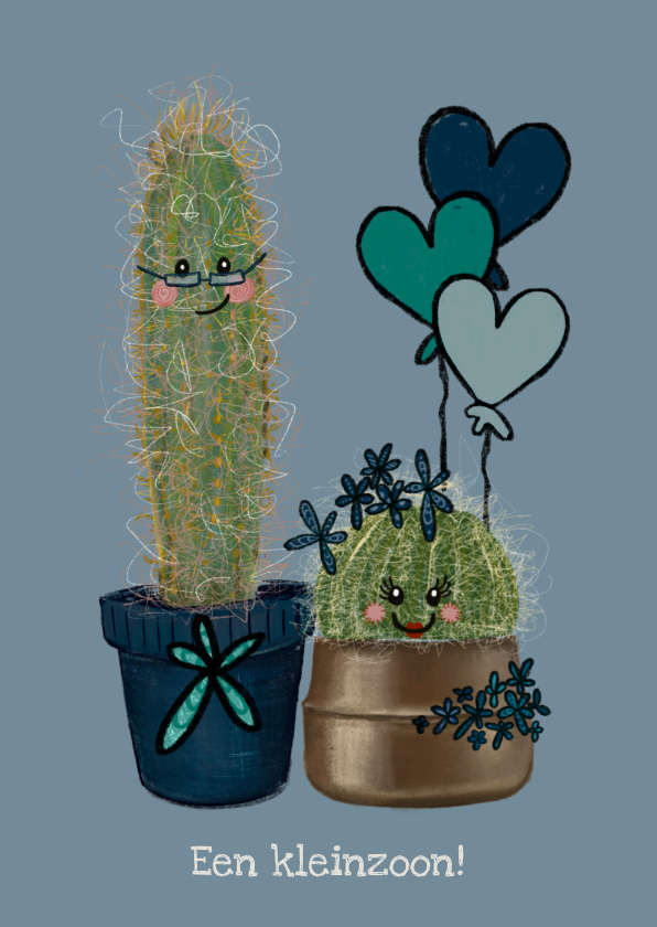 Felicitatiekaarten - Lieve felicitatiekaart geboorte kleinzoon met cactussen