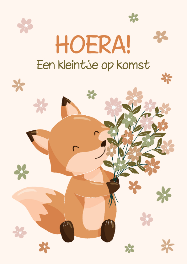 Felicitatiekaarten - Lieve felicitatiekaart met vosje en boeket bloemen