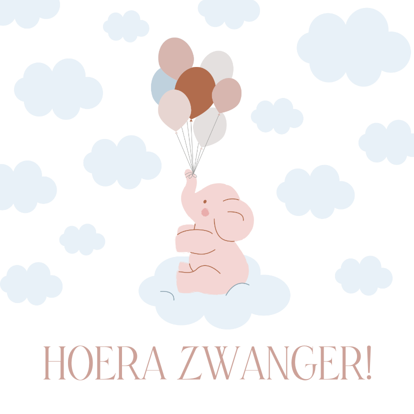 Felicitatiekaarten - Lieve felicitatiekaart zwanger met olifantje in de wolken 