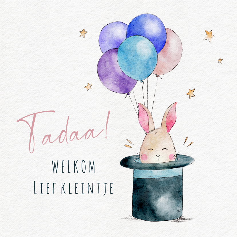Felicitatiekaarten - Magische felicitatiekaart met konijntje uit hoed
