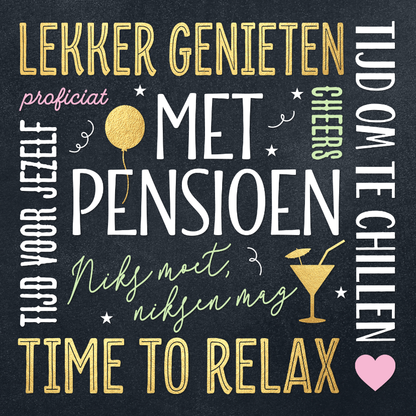 Felicitatiekaarten - Met pensioen felicitatie kaart teksten cocktail